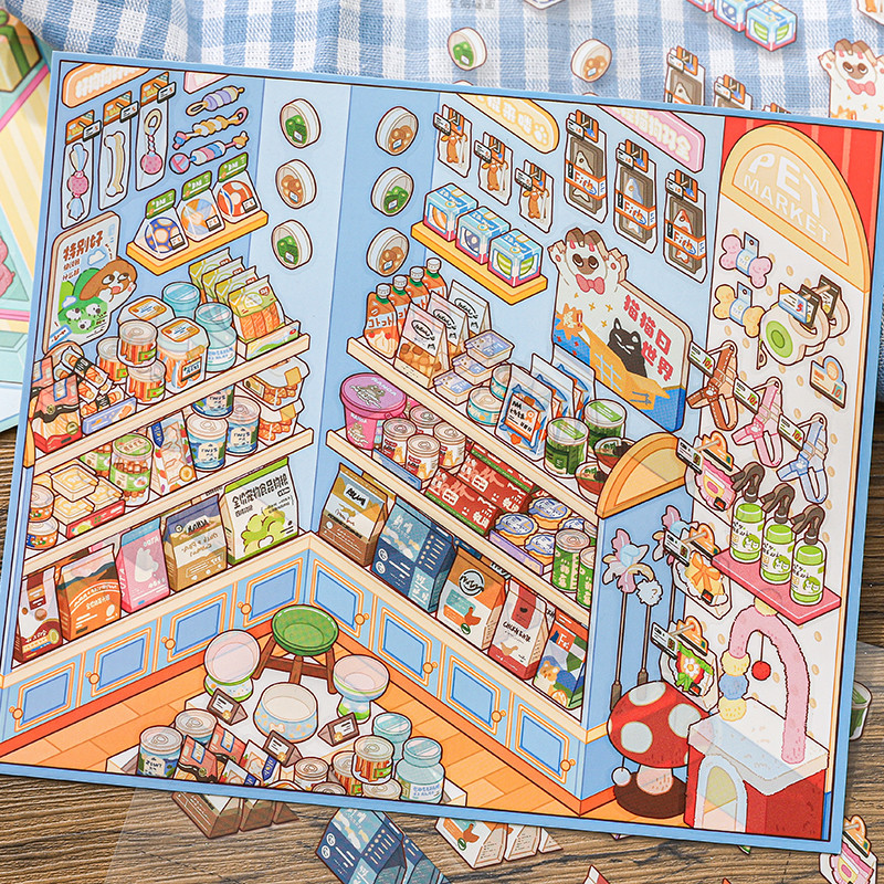 นาย กระดาษสติ๊กเกอร์ภูมิทัศน์ขนาดเล็กหน้าต่างร้านของเล่นห้างสรรพสินค้าจําลองธุรกิจเก็บธีมทําเองคู่มือภูมิทัศน์สติกเกอร์สร้างสรรค์กรณีโทรศัพท์การ์ดอวยพรถ้วยตกแ