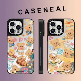 CASENEAL น่ารักเนยตุ๊กตาตุ๊กตาหมีกระจกหน้าเคสโทรศัพท์สําหรับiPhone 17 Pro Max 16 ProMax 15Pro 14 Plus 13 12 11 โทรศัพท์กันกระแทกขอบนุ่มฮาร์ดป้องกันกรณี