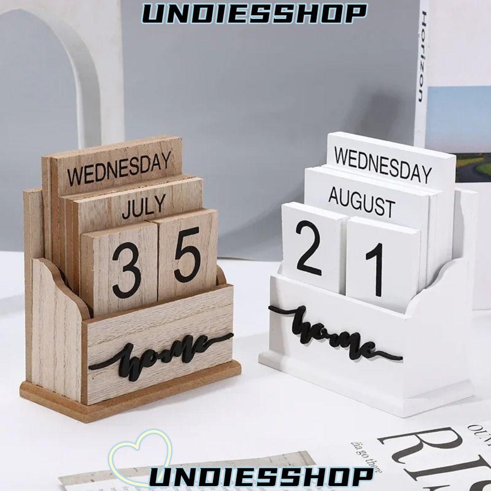 Undiesshop บล็อกปฏิทิน,การ์ดนับถอยหลังแสดงปฏิทินตั้งโต๊ะถาวรไม้,วินเทจนํามาใช้ใหม่สไตล์นอร์ดิกอุปกรณ์สก์ท็อปสก์ท็อปตกแต่งของขวัญ