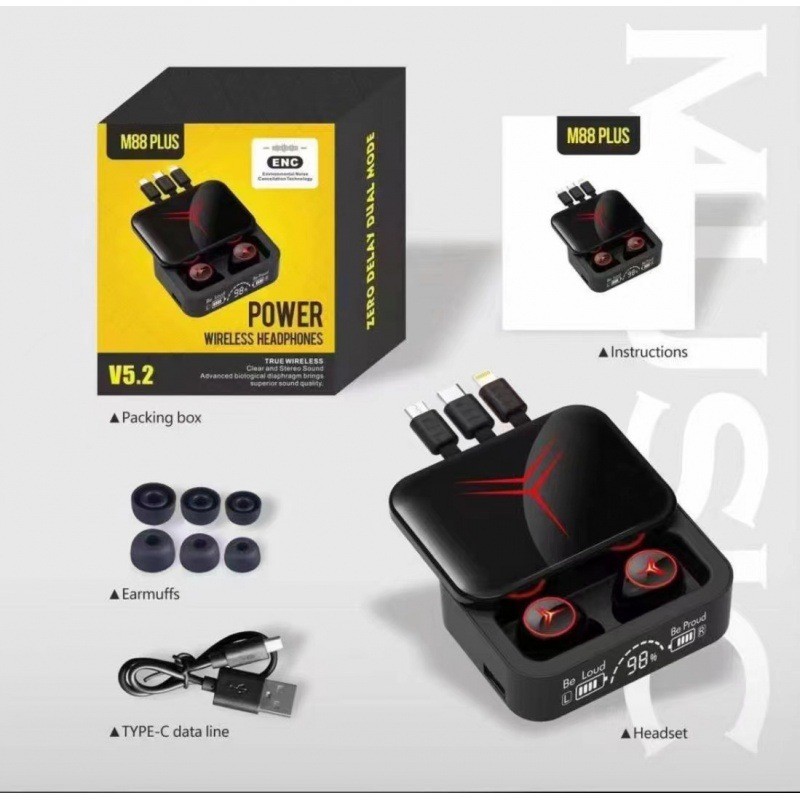 หูฟังบลูทูธ M88 Plus ใหม่ มาพร้อมฝาครอบสไลด์และจอแสดงผลดิจิตอล เหมาะสำหรับการออกกำลังกาย