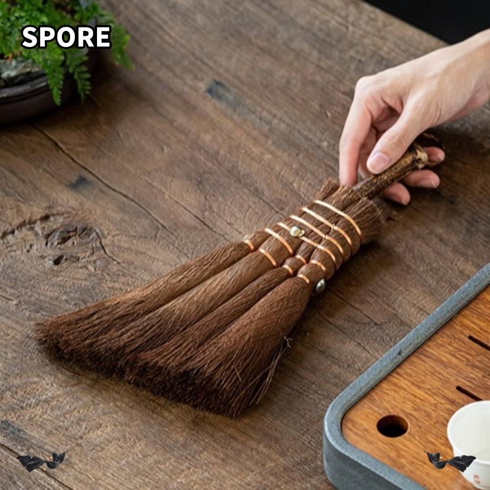 SPORE แปรงทําความสะอาดชา, Palm Oil-free Asian Whisk Broom, Small Handheld Natural Pot Scrubber Indor