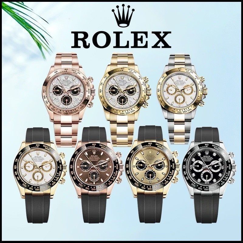 Rolex Daytona series 316L นาฬิกาแฟชั่นผู้ชายโครโนกราฟอัตโนมัติสามตาเงินรับประกัน 1 ปี