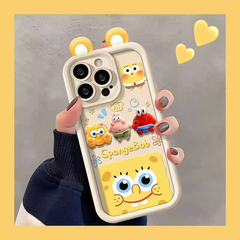 สําหรับ iPhone 17 Air 16e 15 14 13 12 11 Pro Max 6S 7 8 Plus XR XS Max SE 2020 3D SpongeBob + FunหูA