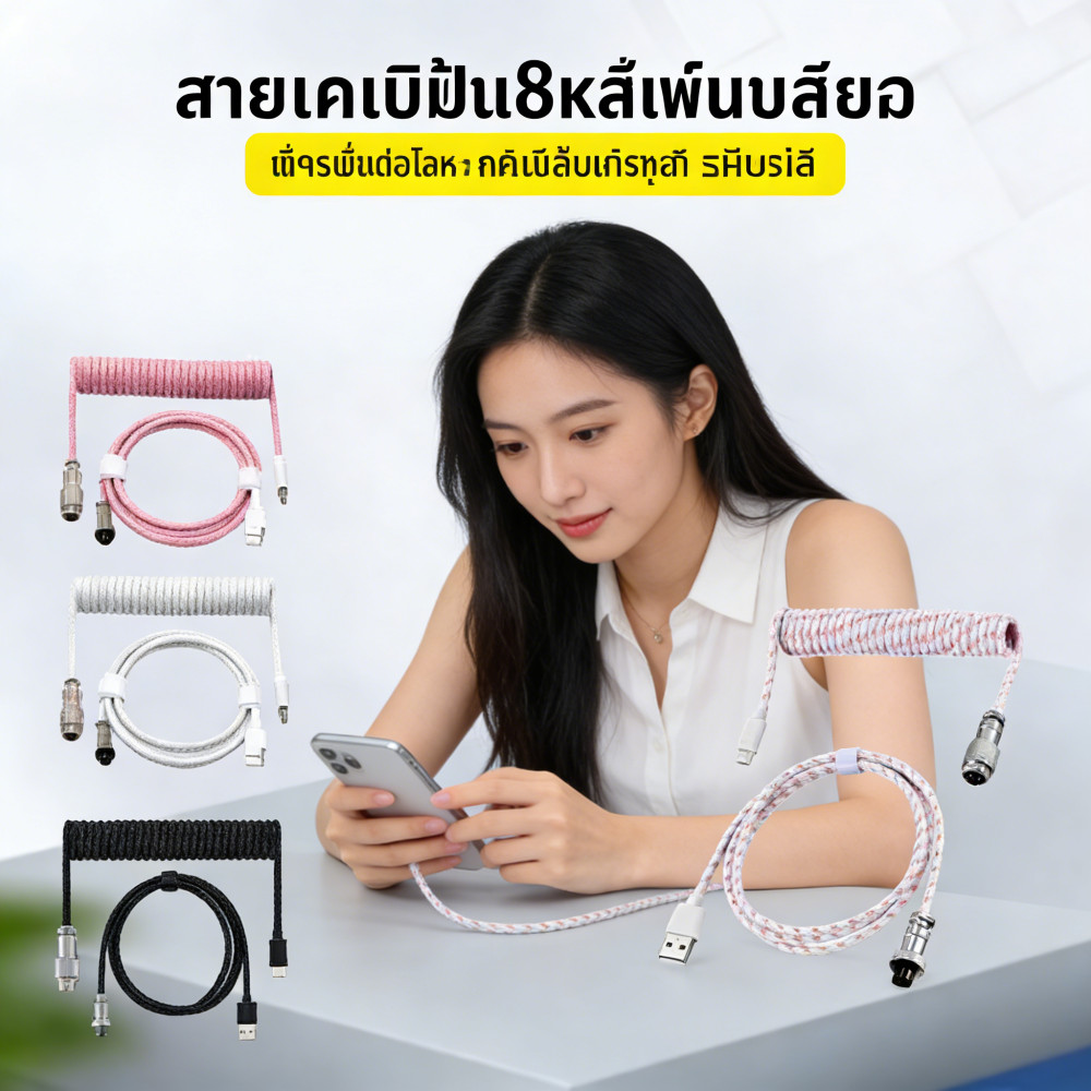 Cable 8K 8K Magnetic C to A Coiled Custom Key Mechanical Keyboard USB สายคีย์บอร์ด