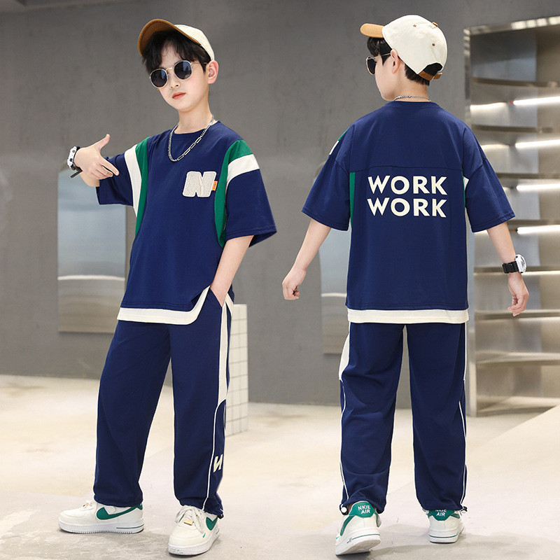 Huzhou Zhili ชุดเด็กเด็กชายเสื้อผ้าเด็กกลางเด็กใหญ่หล่อชุดสองชิ้น