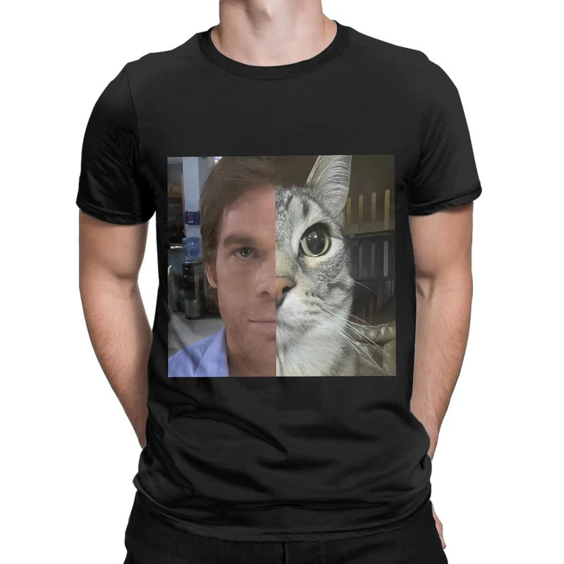 ขายเสื้อยืดฮิปสเตอร์ Dexter สำหรับผู้ชาย คอ O เสื้อยืดผ้าฝ้ายบริสุทธิ์ เสื้อยืดแขนสั้นแมวมอร์แกน