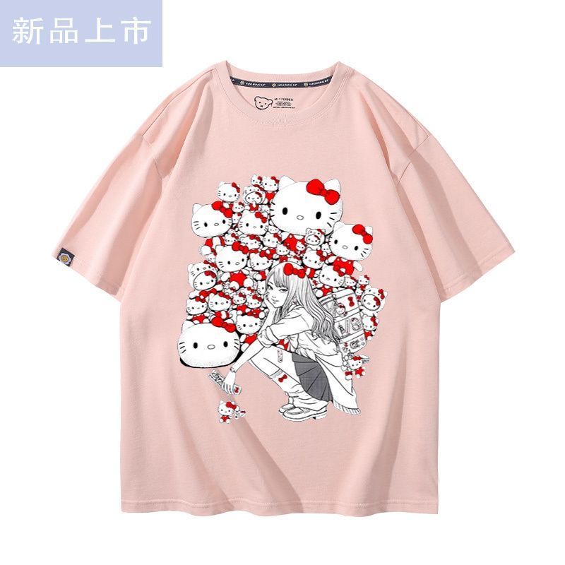 เสื้อยืดผ้าฝ้ายแท้แขนสั้นสำหรับทุกวัย ออกแบบโดย Junji Ito x Sanrio Hello Kitty x Tomie