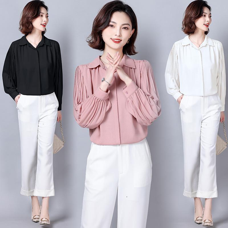 Chili Koko เสื้อชีฟองมืออาชีพ แขนยาว สไตล์หนุ่มและสง่างาม แขนโคมไฟ เสื้อฐานหลวม อินเทรนด์ ฤดูใบไม้ร่วง มาใหม่ w705