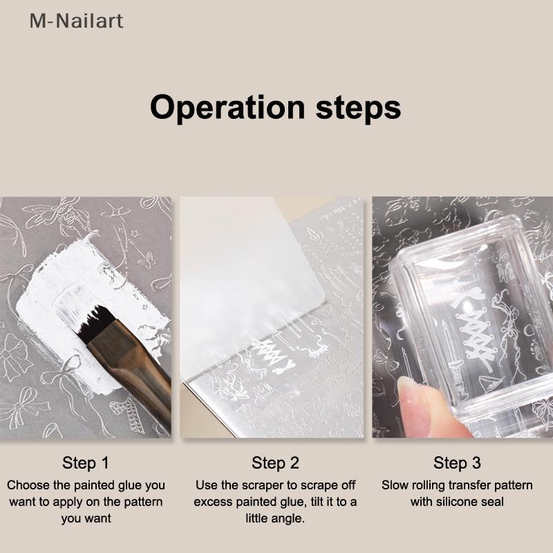 M-Nailart ซีลน้ํามันโปร่งใสพร้อม Scraper Erasable French Nails Stampแม่แบบแต่งเล็บออกแบบเครื่องมือการพิมพ์ยาทาเล็บปั๊มเล็บเครื่องมือ