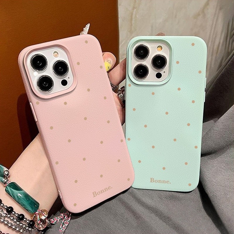 เข้ากันได้กับ IPhone 16 13 17 11 12 15 14 Pro Max XR X XS Max 7 16 8 Plus แฟชั่นลายจุดคลื่นหวานลายหนังเนื้อเคส TPU นุ่ม
