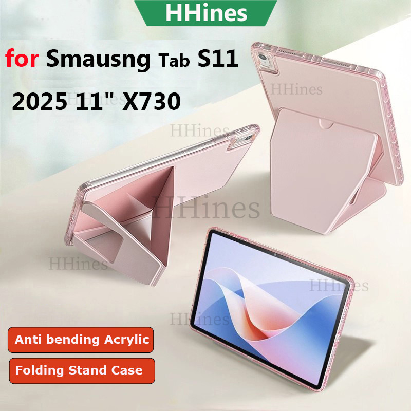 HHines สําหรับ Samsung Galaxy Tab S11 2025 11 นิ้ว X730 X736B Tab S10 Lite S10 FE X526 S9 X718U S9 FE X510 X516B บาง Anti-B ขาตั้งอะคริลิคขาตั้งพับกรณีป้องกัน
