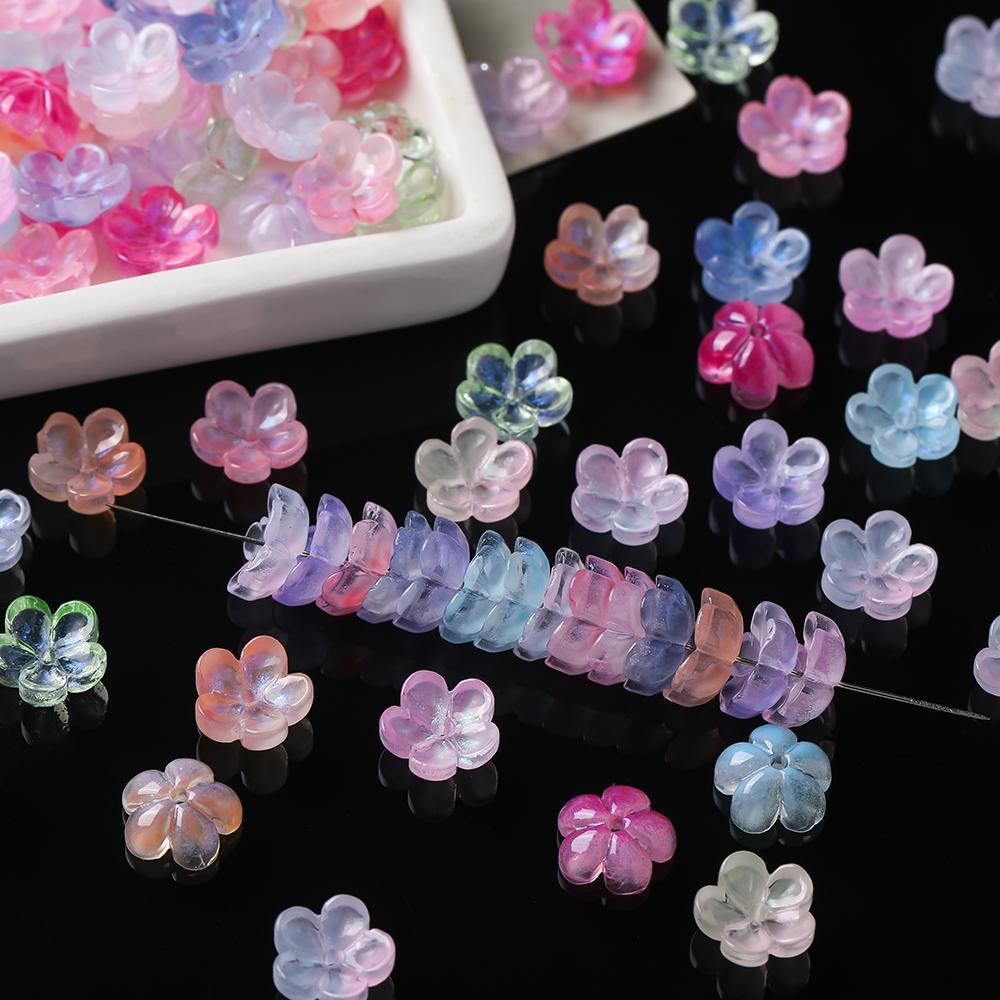（20ชิ้น/แพ็ค）ลูกปัดดอกไม้ ลูกปัดแก้วซากุระ ไล่โทนสี ลูกปัดคั่น DIY สำหรับสร้างสรรค์งานประดิษฐ์