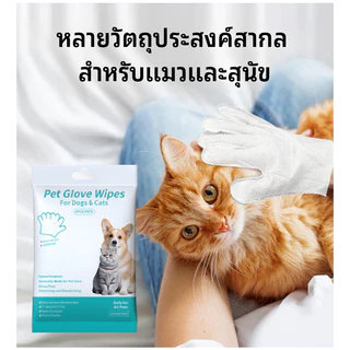 ถุงมืออาบน้ำสัตว์เลี้ยง ทิชชู่เปียก 6 ชิ้น พกพาสะดวก ใช้ได้ทั้งแมวและหมา สะอาดทันใจ