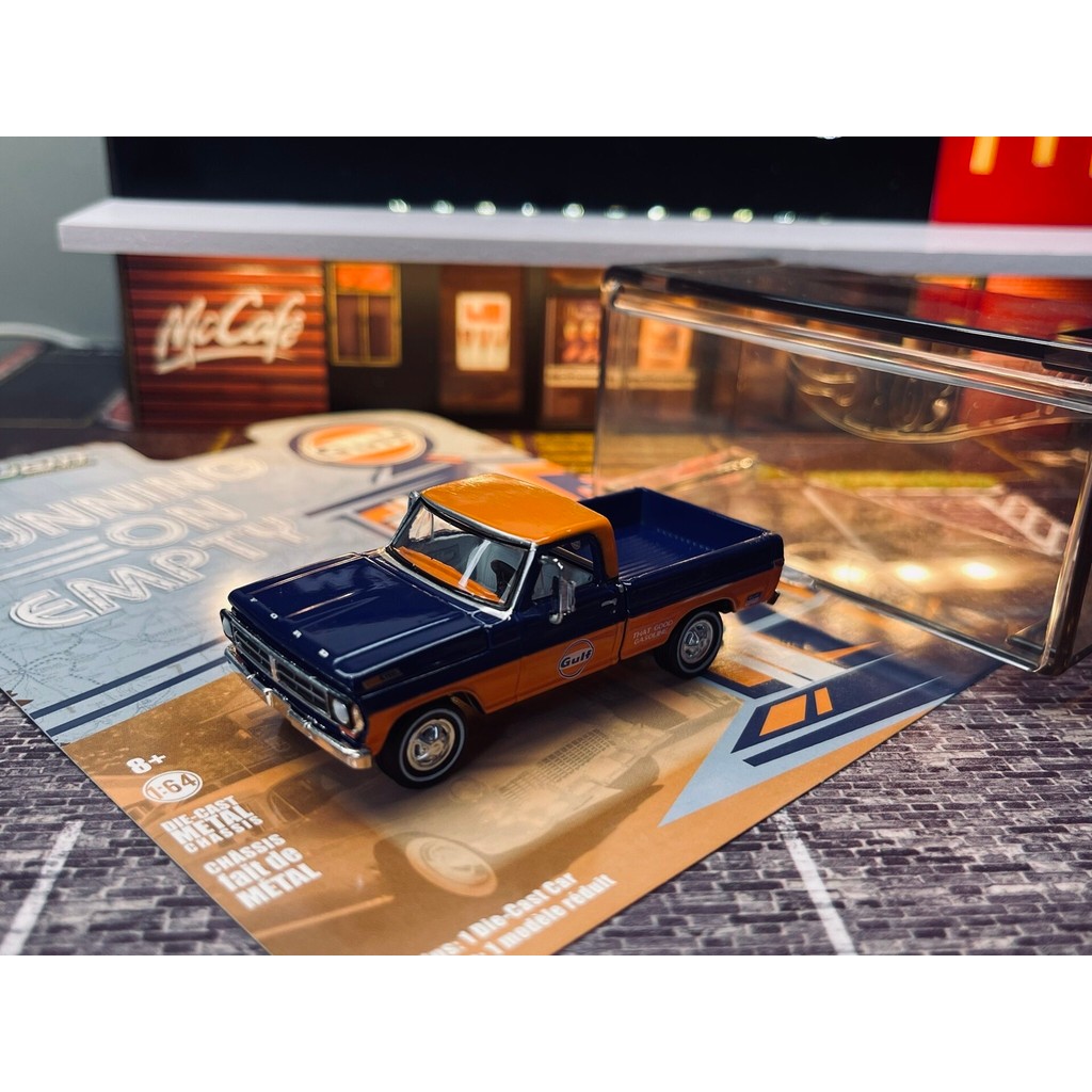 Green Ford Pickup F-100 1971 Gulf Blue Orange Color Matching 1/64 1: 64 Small Scale Model.Bay Petrol