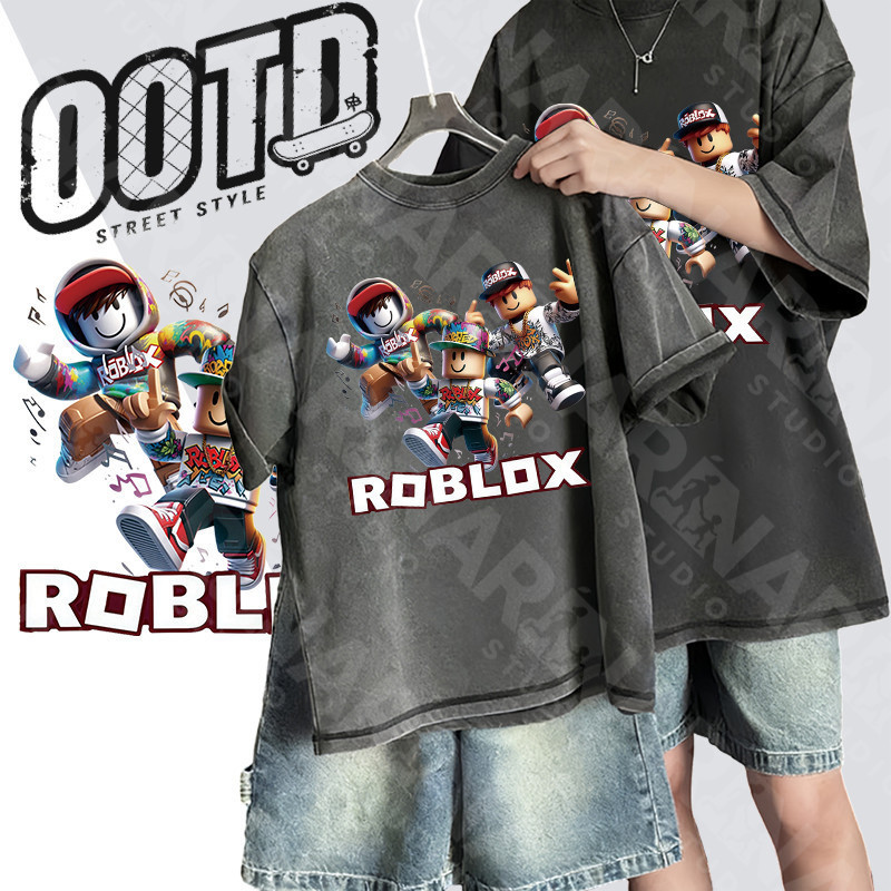 🔥พร้อมส่ง&COD🔥RINA STUDIO🔥 เสื้อยืดคอกลมแขนสั้น ผ้าฝ้ายล้างน้ำ สีรุ่น ROBLOX A131#7