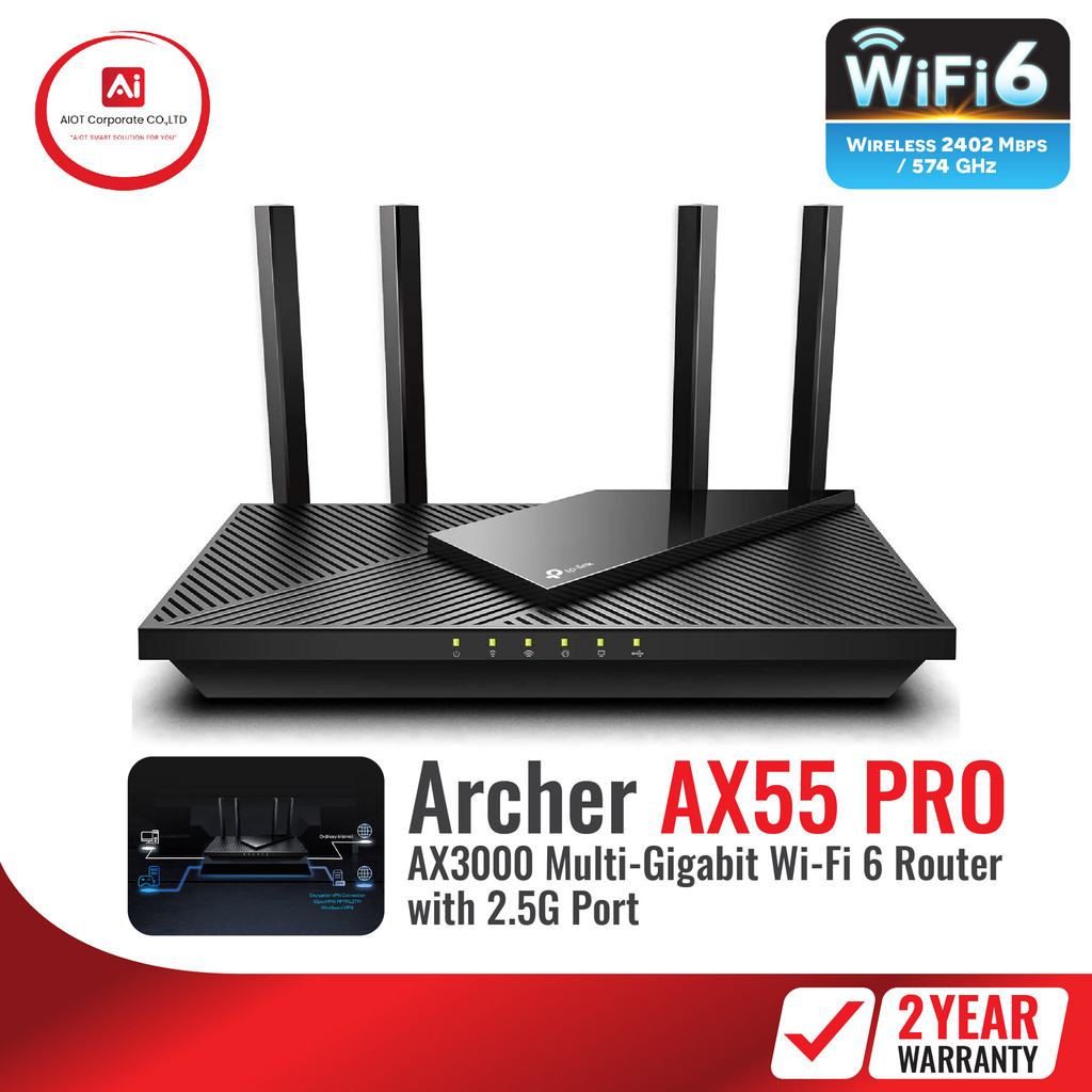 สินค้าใหม่ TP-Link Archer AX55 Router WiFi 6 AX3000 | Gigabit | รองรับ HE160 | USB 3.0 | VPN Client 