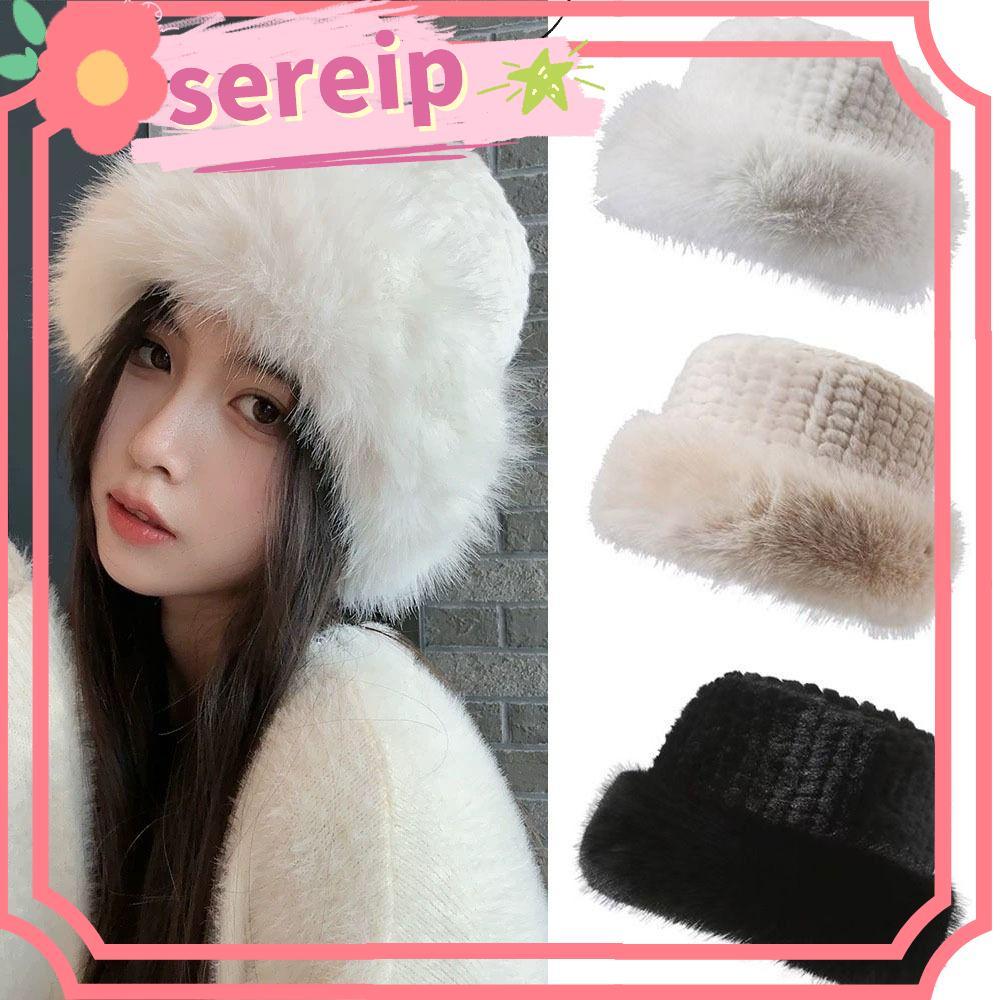 SEREIP Bucket Hat, Solid Color Windproof Fur Hat, Winter Warm Faux Fur Beanies Unisex