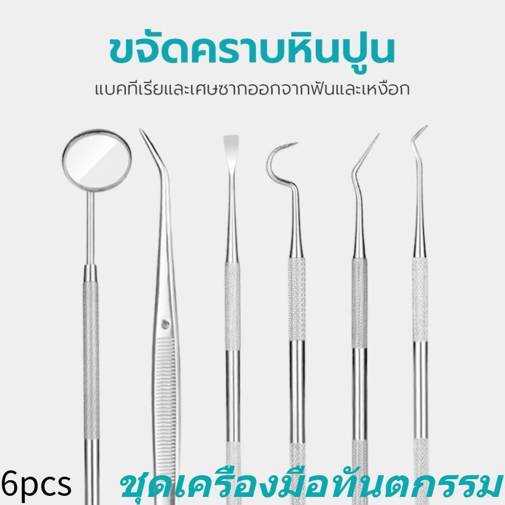 ชุดเครื่องมือทันตกรรม 6 ชิ้น สีเงิน 160g สแตนเลส - สำหรับขจัดหินปูนและคราบพลัคที่บ้าน