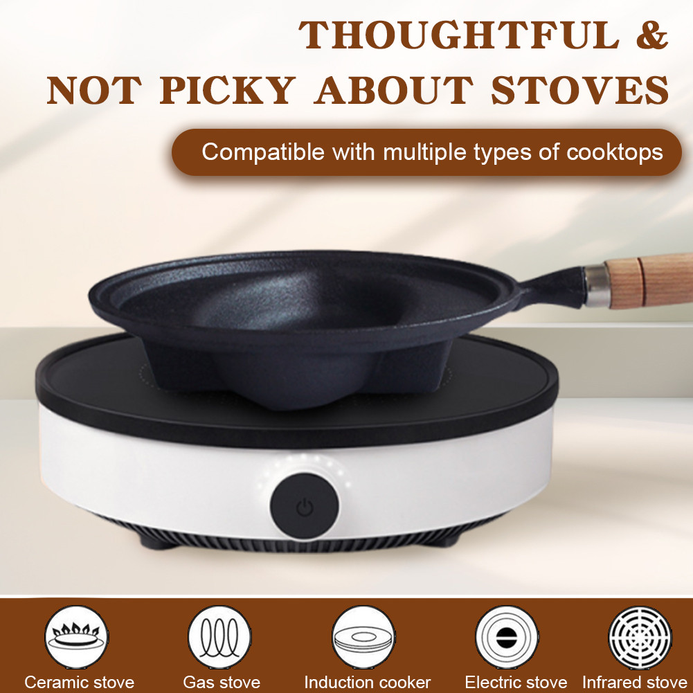 Ღ กระทะเหล็กหล่อด้ามไม้ Omurice ทําอาหารหม้อ Anti-Scald ไข่เจียวไข่หม้อสําหรับโฮมเมด Omurice ทําอาหา