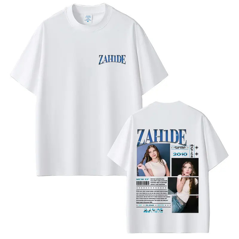 เสื้อยืดแขนสั้นสไตล์เรโทรลำลองสำหรับผู้ชายและผู้หญิง ลาย Zahide ใหม่ขายดี เสื้อยืดแฟชั่นสตรีทแวร์ Y2