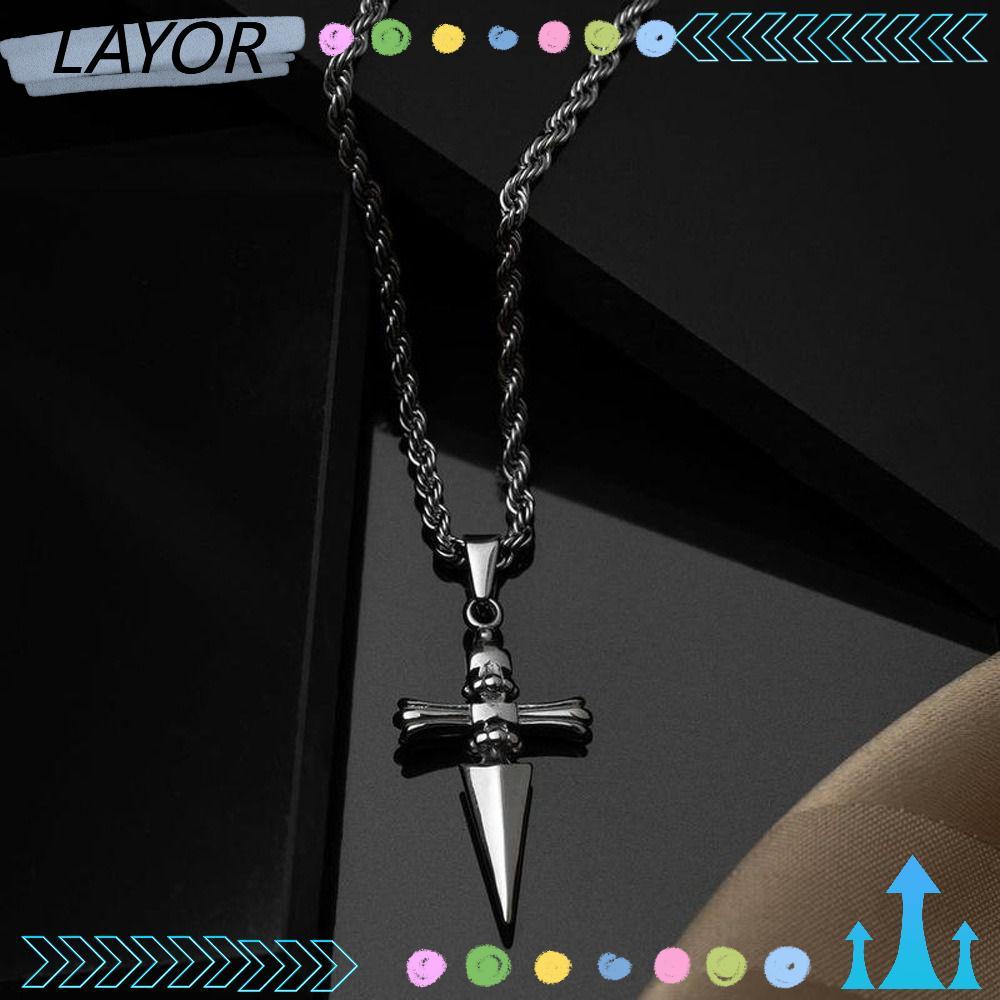 สร้อยคอโซ่ลายERS กับจี้ไม้กางเขนสแตนเลส เครื่องประดับสไตล์พังค์ ของขวัญสำหรับผู้ชาย