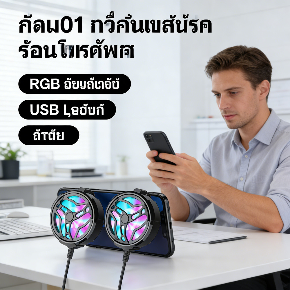 ระบายความร้อนโทรศัพท์มือถือ พัดลมชาร์จ USB พกพาแบบ ใช้งานกับทุกรุ่น RGB Backlight โทรศัพท์มือถือ แท็บเล็ต