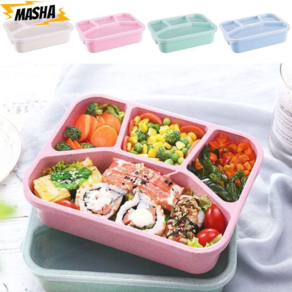 กล่องอาหารกลางวันสไตล์จาปาก, ช่องพลาสติกหลากสี Bento , เตาอบไมโครเวฟคุณภาพสูง Leakproof 4-grids กล่อ