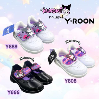 พร้อมส่งจากไทยราคาโรงงาน!! Y-ROON รองเท้านักเรียนอนุบาล หนังดำ รุ่น Y666 ลายคุโรมิ สุดcute ดำม่วง💜 Size 25-34