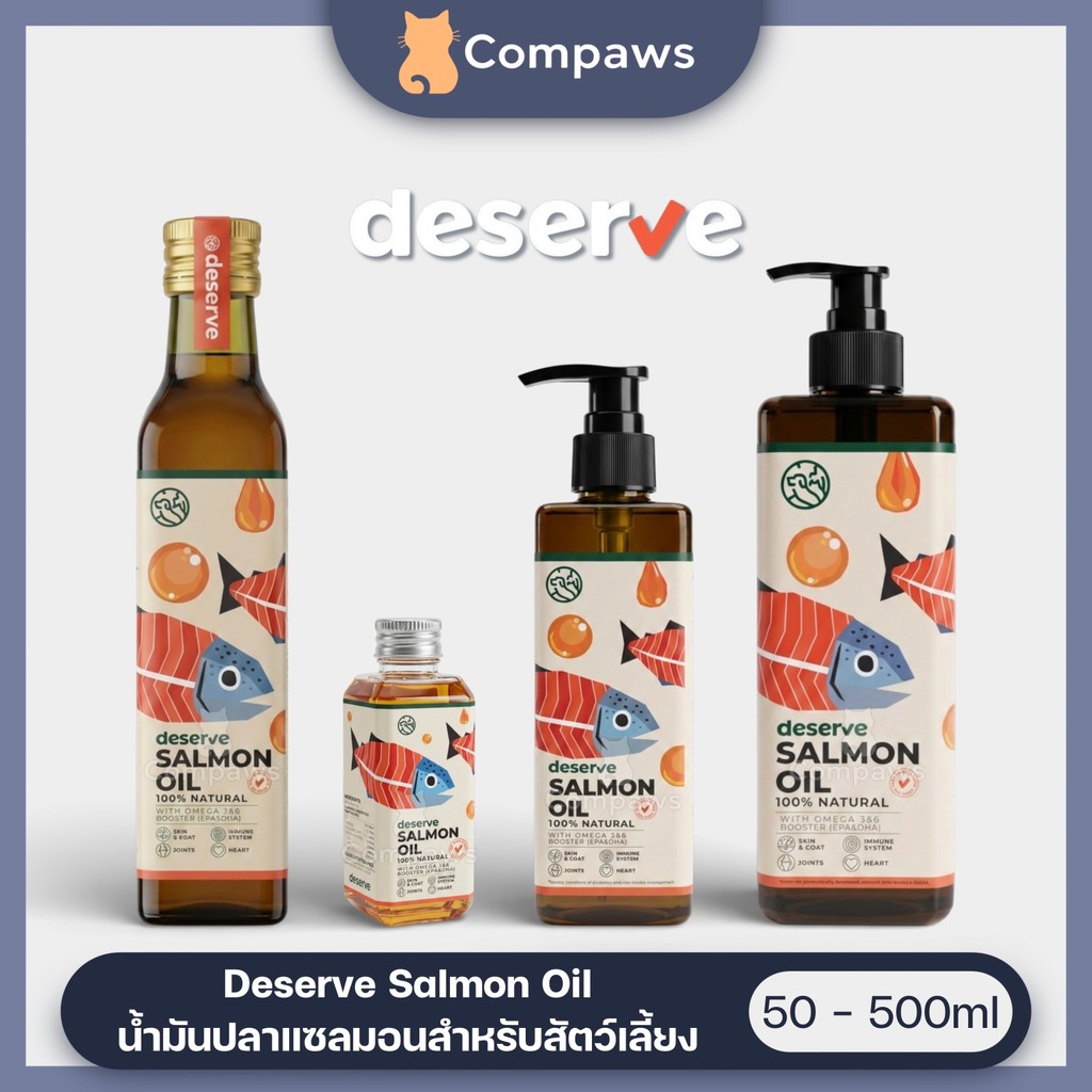 Deserve - Salmon Oil 100% Natural น้ำมันปลาแซลมอนธรรมชาติ สำหรับสัตว์เลี้ยง หมา แมว