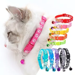 ปลอกคอแมว/หมา ปลอกคอสัตว์เลี้ยง พร้อมกระดิ่ง ปรับขนาดได้ 18-30 cm ลายเท้าหมา ถอดเข้า-ง่าย แบบหัวเข็มขัด สีสันสดใส