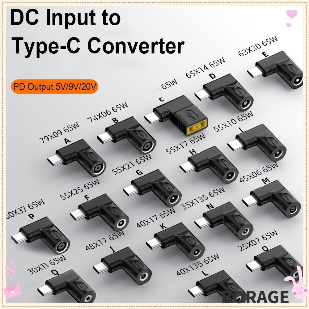 BORAG DC to Type C Converter 5v 9v 12v USB C Connector ปลั๊กสี่เหลี่ยม PD 65W สําหรับ //