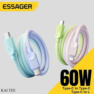 ESSAGER สายชาร์จเร็ว Type C To USB C to USB C to L 29W/60W/100W สำหรับโทรศัพท์ USB2.0 480Mbps A13