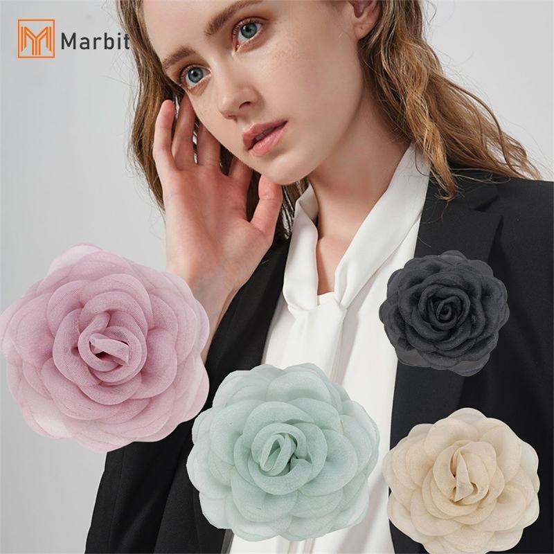 Marbit 6 ซม. สีขาว Camellia ดอกไม้เข็มกลัดเกาหลี แฟชัน corsage เข็มกลัดสำหรับชุดเสื้อสูทผู้หญิง