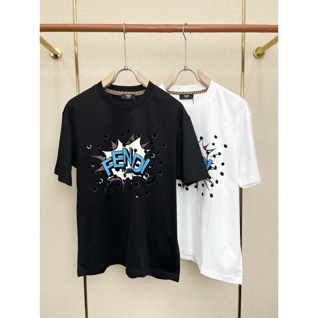 เสื้อยืด FENDI แขนสั้น แบบเรียบหรู กระชับพอดีตัว สำหรับผู้ชายและผู้หญิง