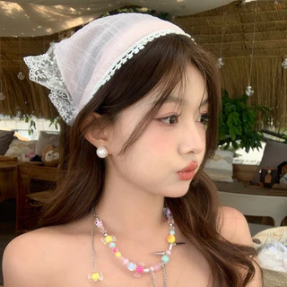 ผ้าพันคอสามเหลี่ยม headband ขอบลูกไม้ สไตล์เกาหลี ins โดปามีน น่ารัก สำหรับผู้หญิง แฟชั่น ส่งเร็ว COD
