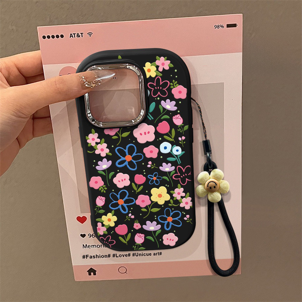 เคสสำหรับ iPhone 11 Pro Max 15 14 Plus XR 13 12 PRO 7 6 8 7+ 6+ 8+ XS Max เคสโทรศัพท์กันกระแทกลายดอกไม้สีชม