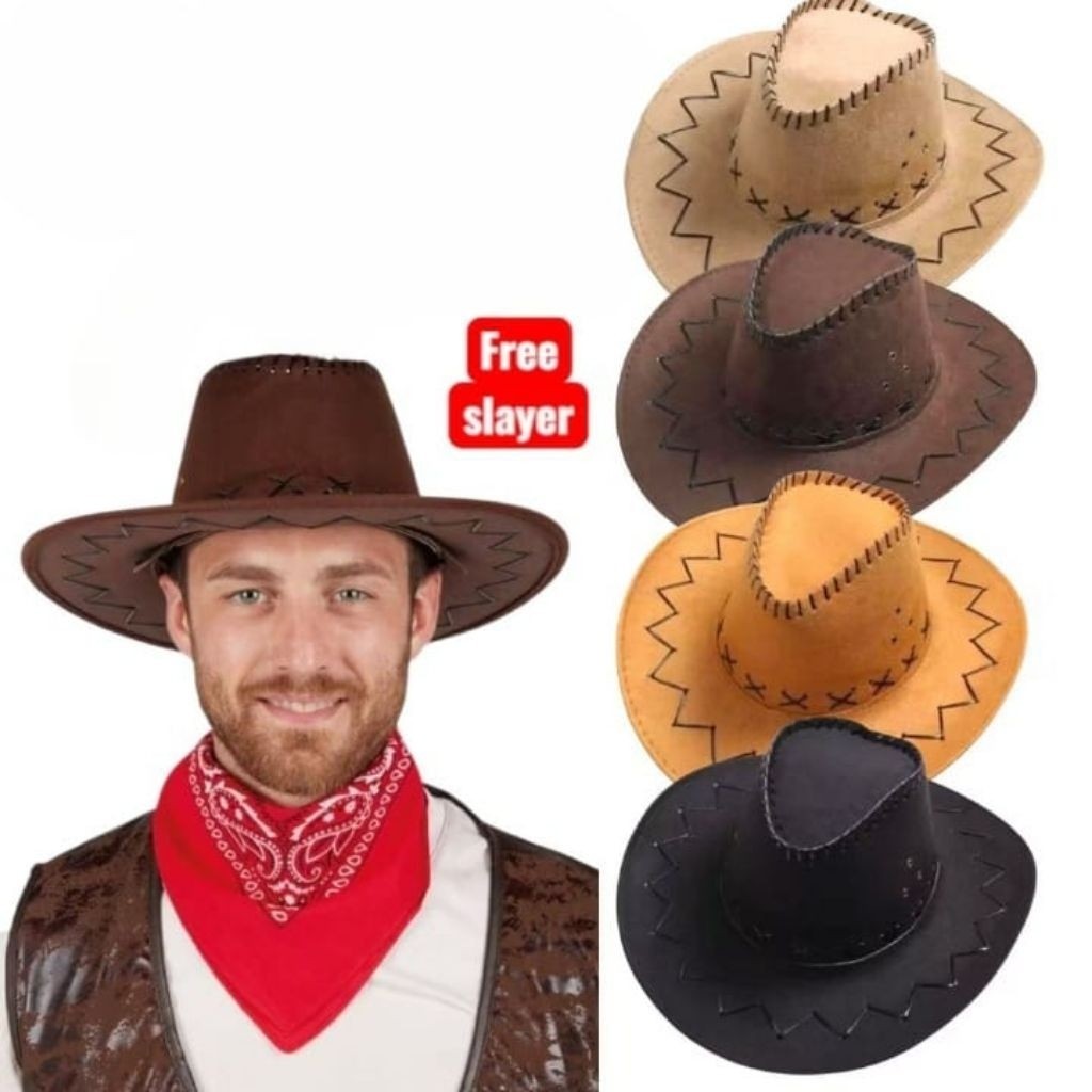 สไตล์ - หมวก DOVE COWBOY สําหรับเด็กและผู้ใหญ่พร้อม BONUS SLAYER SCRAFT/BANDANA | หมวก SCARF COWBOY