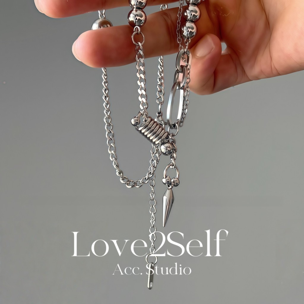 Love2self X142 สร้อยคอโชคเกอร์คลาวิเคิล ฮิปฮอปสตรีทแวร์ ต่อตัวริเว็ต สแตนเลส ยูนิเซ็กซ์ กันน้ำไม่ลอกไม่ด่าง ปรับขนาดได้ 45+5 ซม. เครื่องประดับแฟชั่น