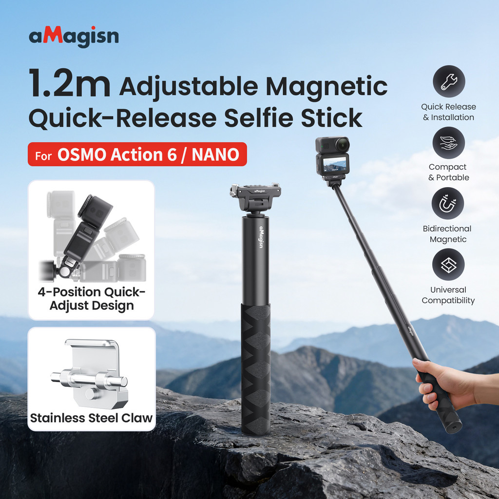 สําหรับ DJI OSMO Action 6/NANO ปรับแบบสองทิศทาง Quick Release Magnetic Selfie Stick อุปกรณ์เสริมสําหรับกล้องกีฬา