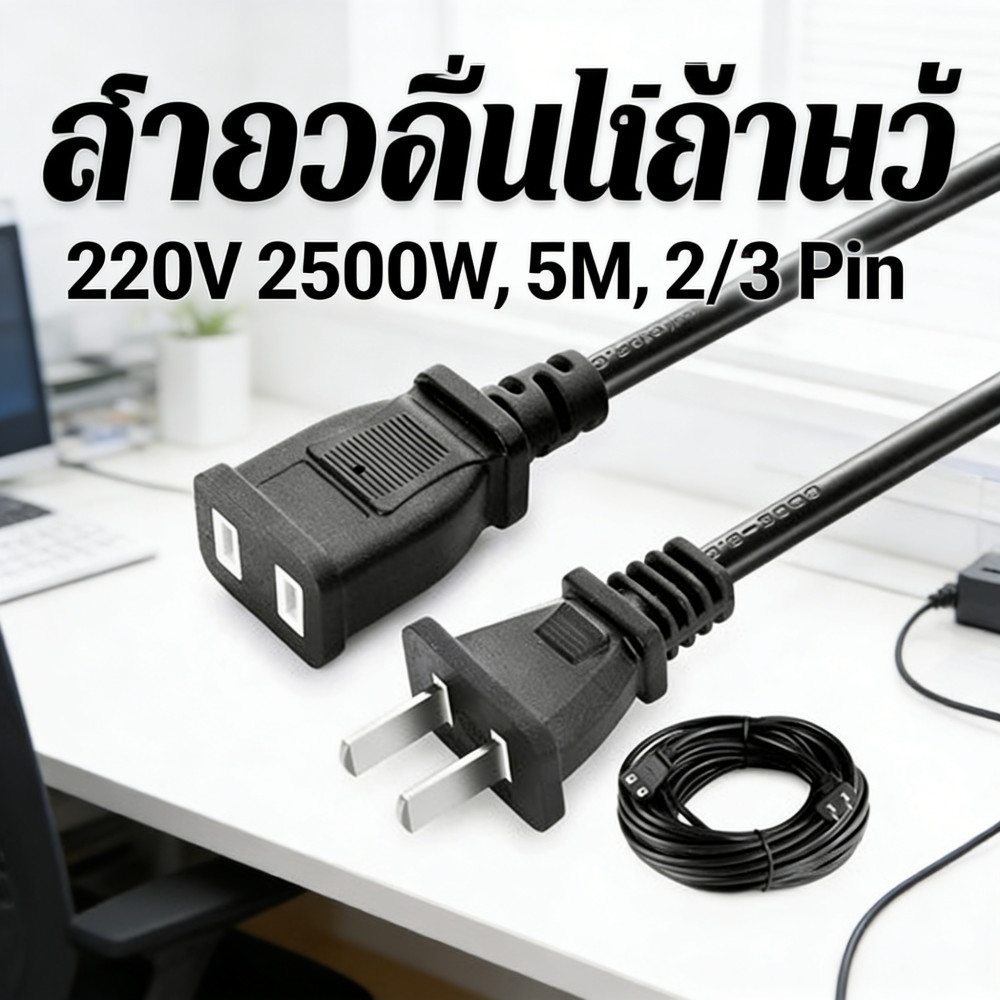 สายไฟพ่วงสายปลั๊กไฟ 220V สายไฟพัดลม ยาว 2/3/5M สายต่อปลั๊กไฟ สายต่อปลั๊กไฟ 2500w