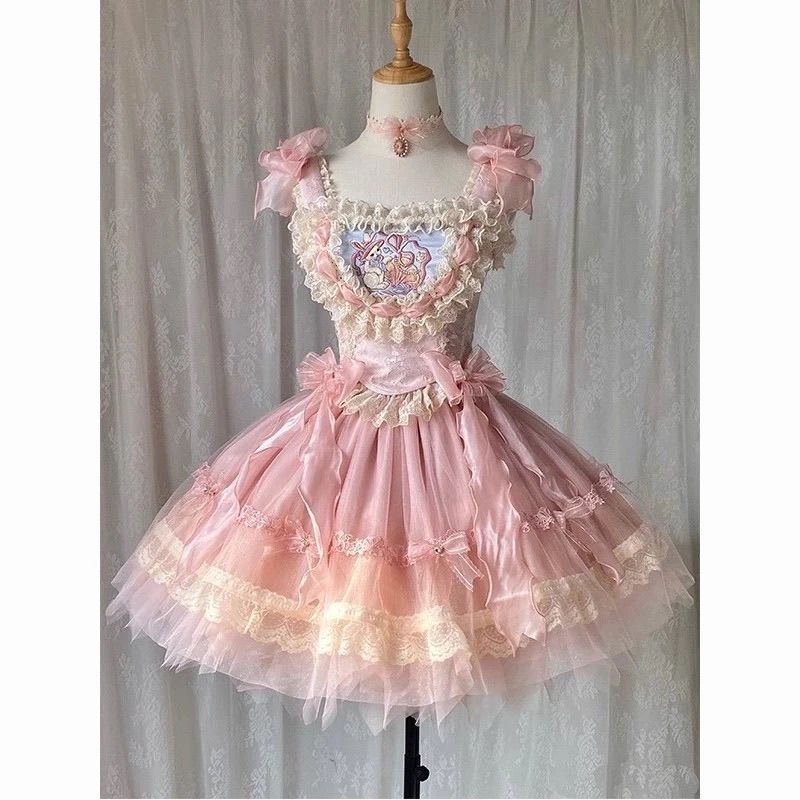 Dress Sweet Style lolita Everyday Princess lolita Pink Ballet Cute