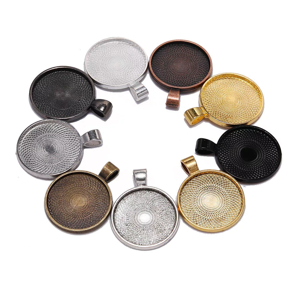 10ชิ้น ฐานจี้วินเทจ 20-30มม มีลายสวยงาม สำหรับใส่หินแก้ว (Cabochon) อะไหล่ DIY ทำสร้อยคอและพวงกุญแจ
