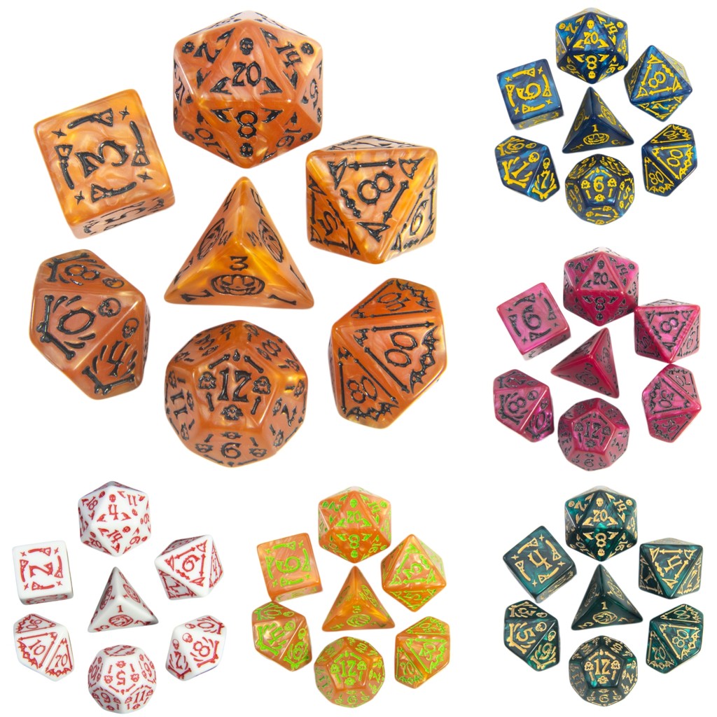 DND ลูกเต๋าชุด 7 ชิ้น Polyhedral ลูกเต๋าธีมฮาโลวีนสําหรับเกมกระดาน DND TRPG, เหมาะสําหรับเครื่องเล่น