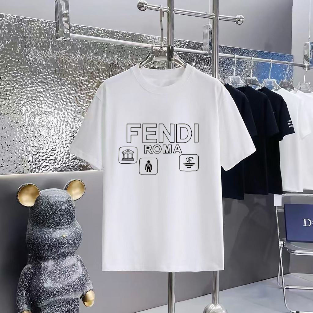 FEND/Fendi 2026 คลาสสิกรอบคอแขนสั้นเสื้อยืดผู้ชายผู้หญิงสไตล์ Slim-Fit Creative Raglan แขนธุรกิจสบาย