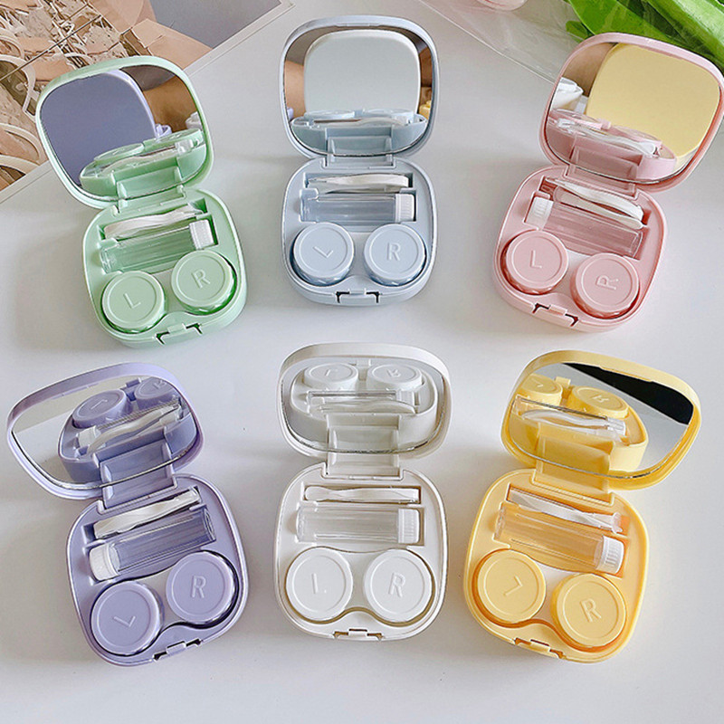 กล่องใส่คอนแทคเลนส์ Simple DIY Square Box Portable Cosmetic Contact Lens Box Companion Double Box กล