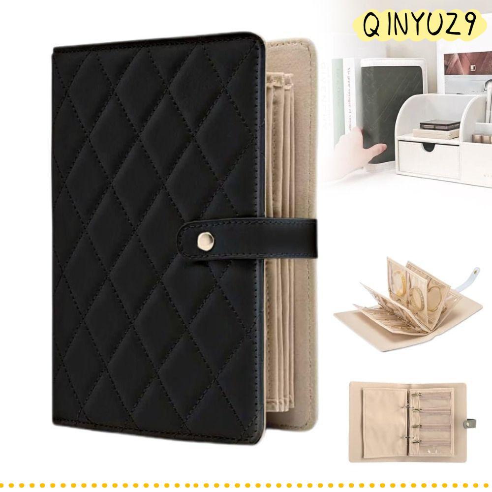 QINYUZ9QX สร้อยคอ Binder Storage Book,โปร่งใสพร้อมซิปกล่องเก็บเครื่องประดับ,กระเป๋าหรูหราPUหนังกํามะ