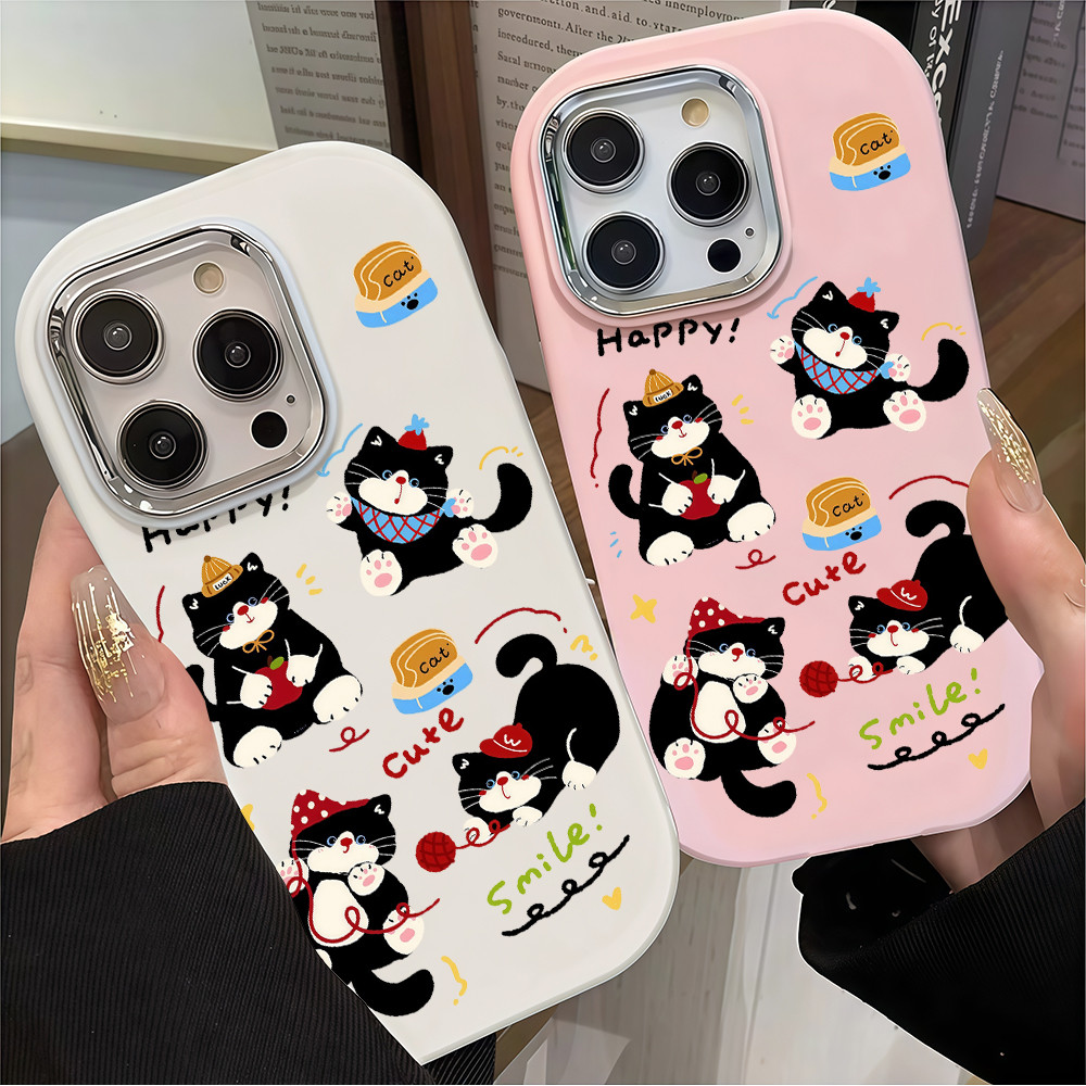 ✨จัดส่งฟรีในพื้นที่✨เคสโทรศัพท์โลหะแมวดำกีฬาสำหรับ iPhone16 14 13 11 6 7 8 PLUS Pro PROMAX TPU soft Protection