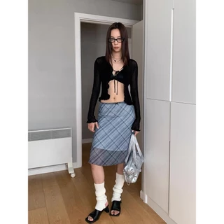 Elves พร้อมส่ง💟กระโปรงทรงตรง ผ้าต่าข่ายมีซับใน นุ่มใส่สบาย มีหลายแบบ สายเดี่ยว"FY5073#3"