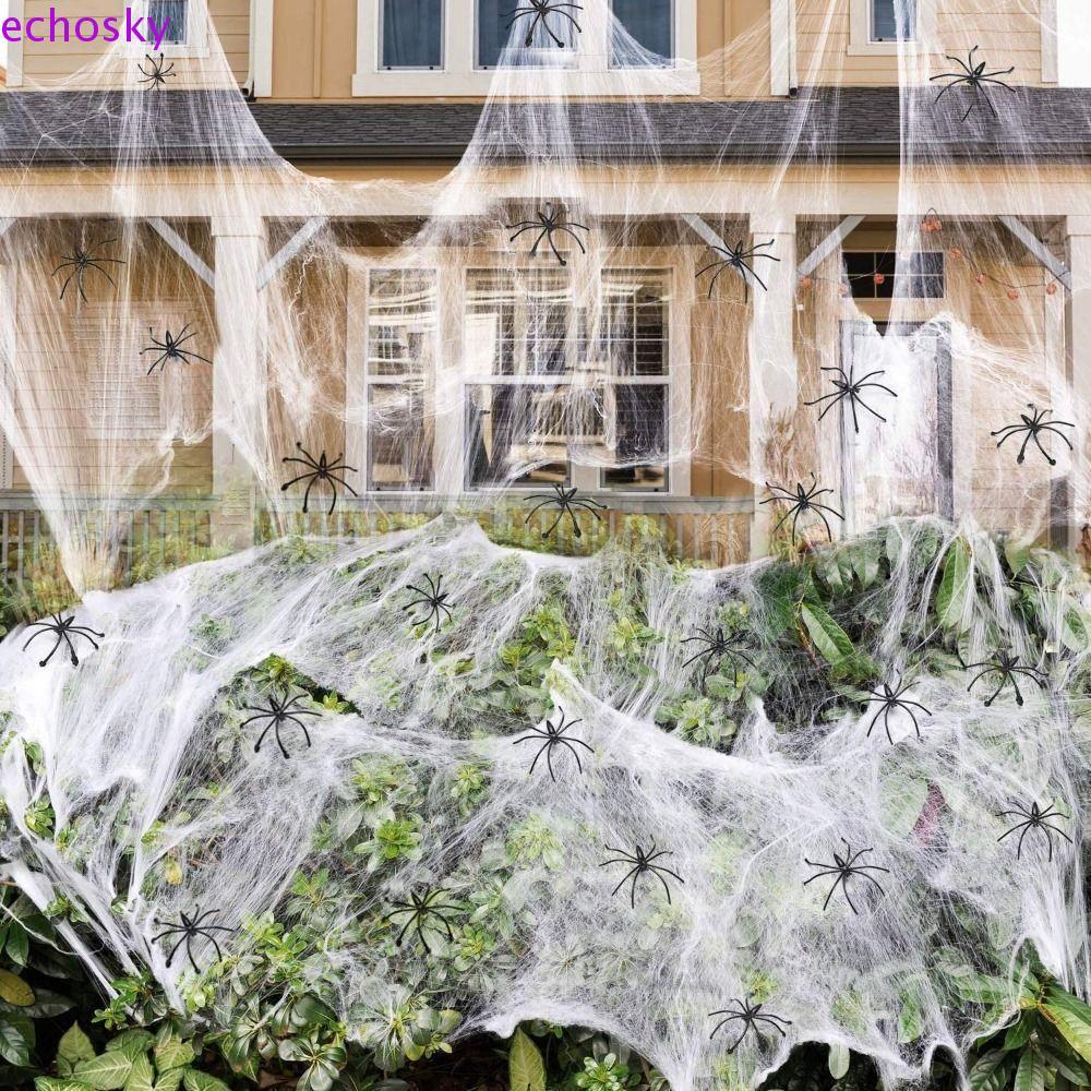 ECHOSKY Luminous Spider Web, 3/6/10 เมตรยืดเรืองแสงใน Dark Spider Web, สยองขวัญ Props โพลีเอสเตอร์นํ