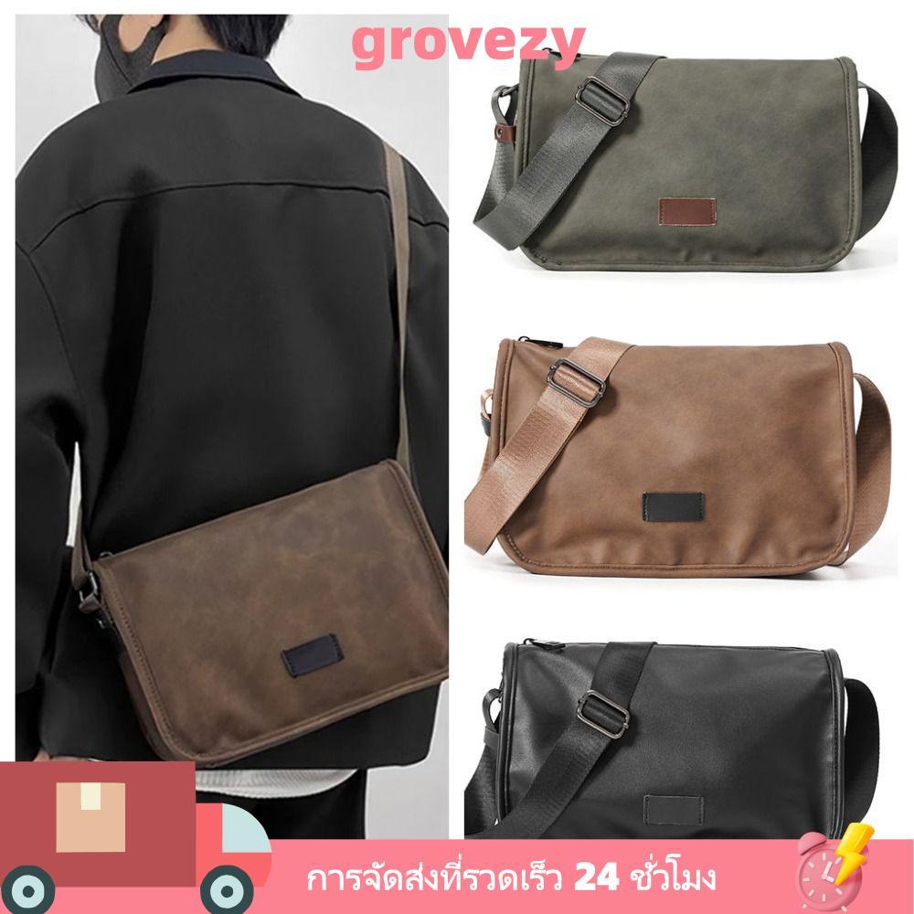 GROVEZY กระเป๋าสะพายข้าง,ดีไซน์ลําลองสายรัดปรับได้กระเป๋าสะพายย้อนยุค,แฟชั่นหนัง PU นุ่มทนทานความจุสูงกระเป๋า Messenger ชุดลําลอง